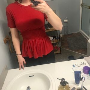 Red Nordstrom tee shirt peplum top
